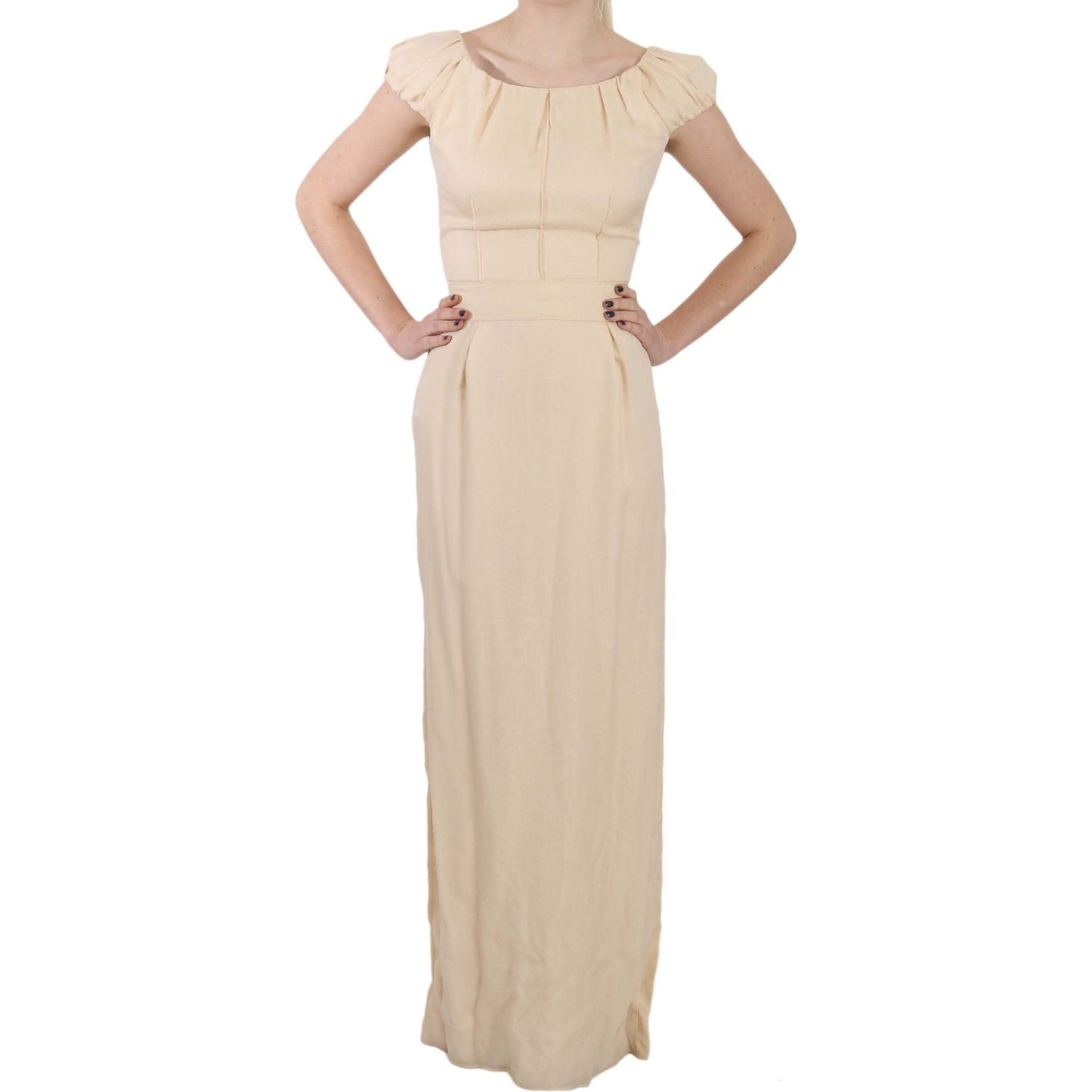 Dolce & Gabbana Beige Silk Column Cap Sleeve Gown Dress DR1683-40
