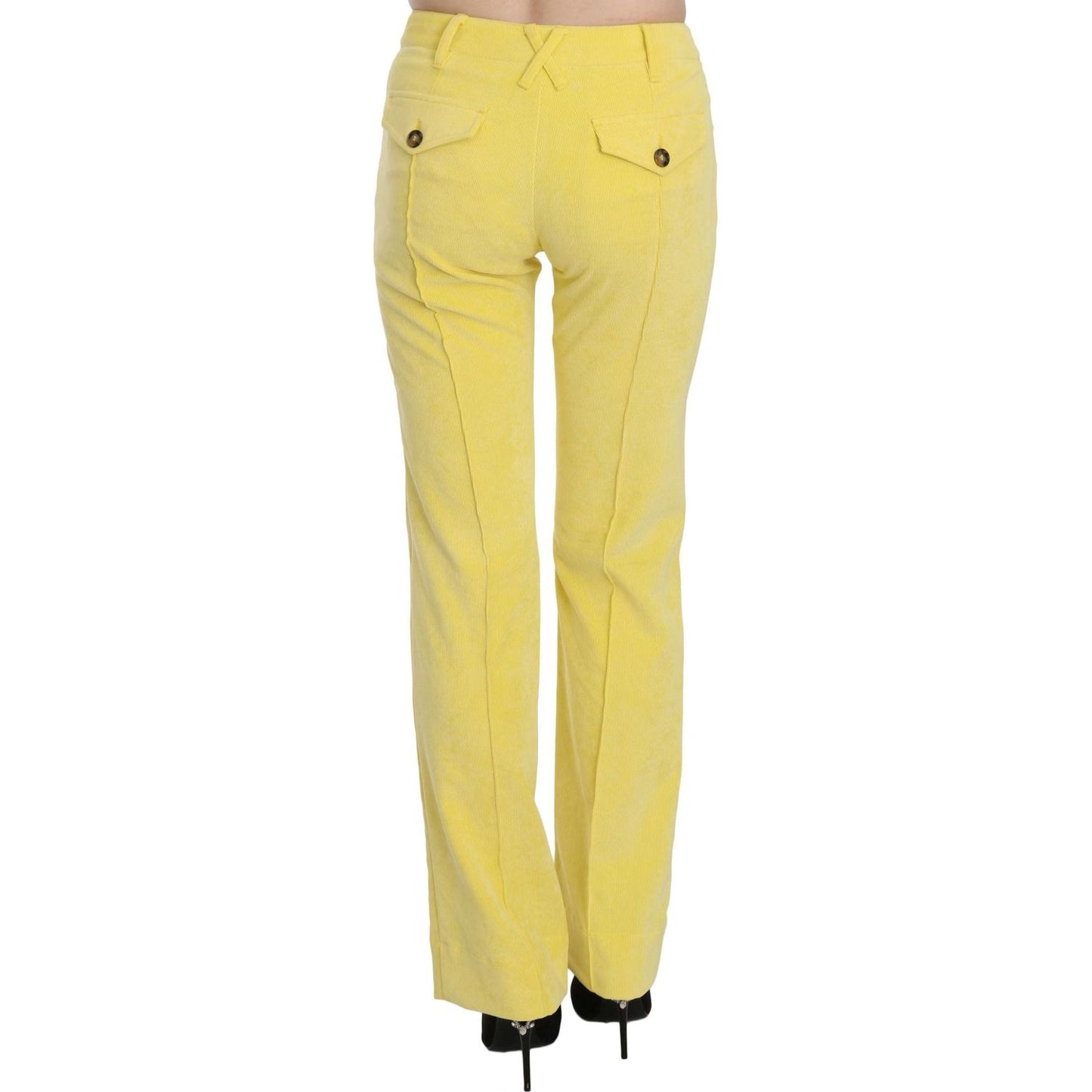 Just Cavalli Yellow Corduroy Mid Waist Straight Trousers Pants PAN70338-46
