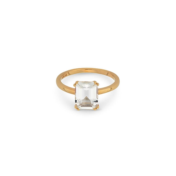 24KAE JEWELS JEWELRY Mod. 12409Y/58 gold ring with square gemstone centerpiece.