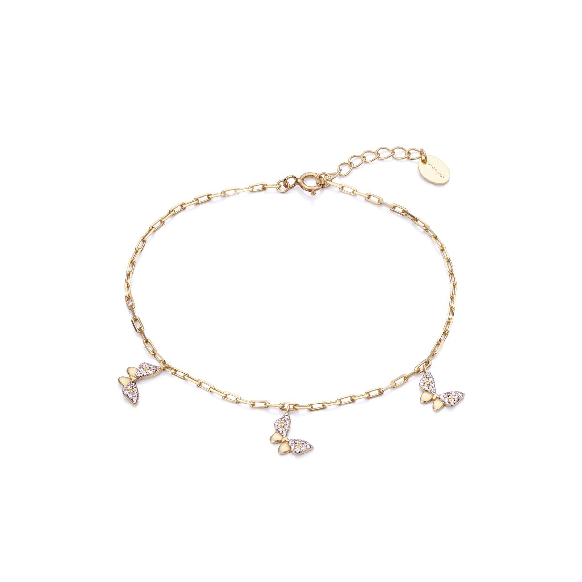 Elegant butterfly charm bracelet in gold with delicate chain and adjustable clasp for women.