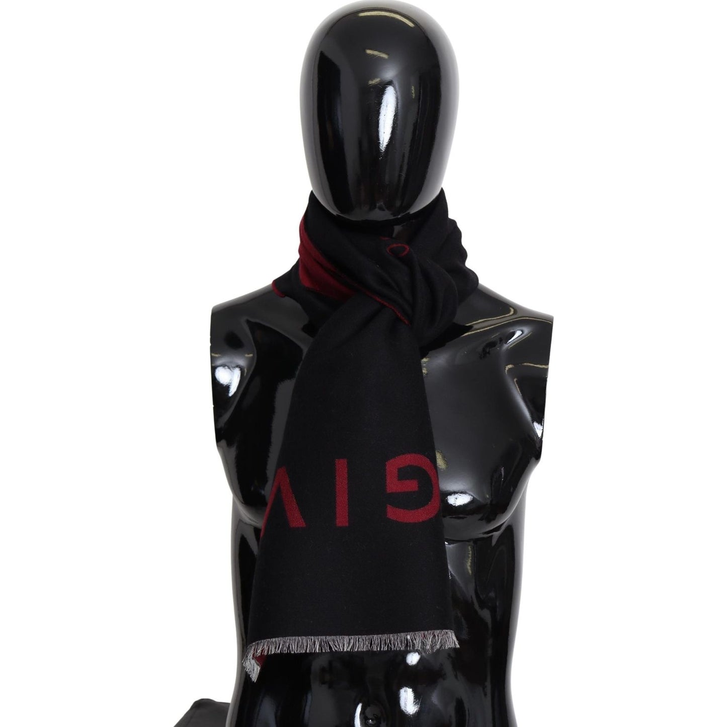 Givenchy Black Red Wool Unisex Winter Warm Wrap Scarf Shawl MS1843