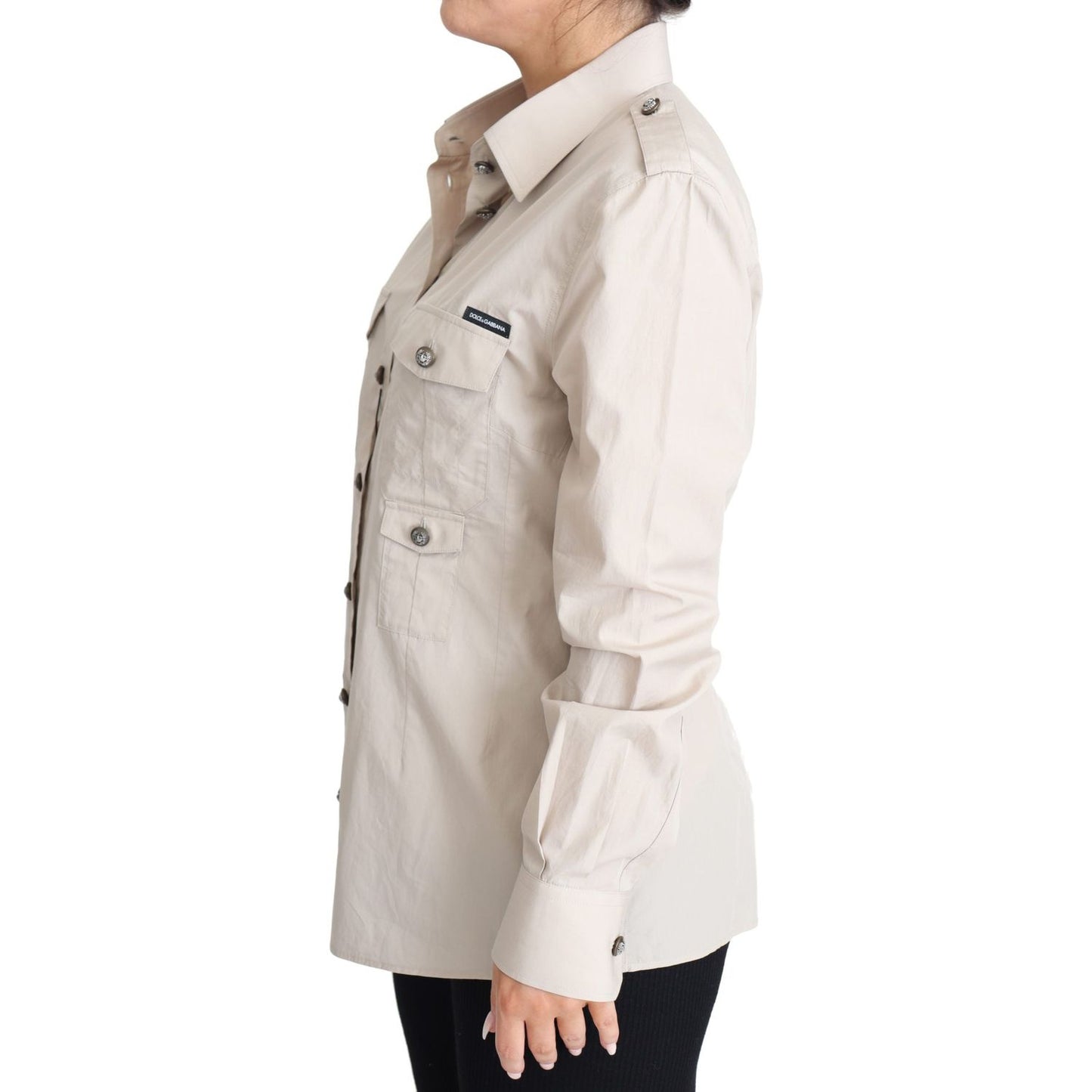 Dolce & Gabbana Beige Poplin Safari Fitted Pocket Shirt Top TSH5722-48
