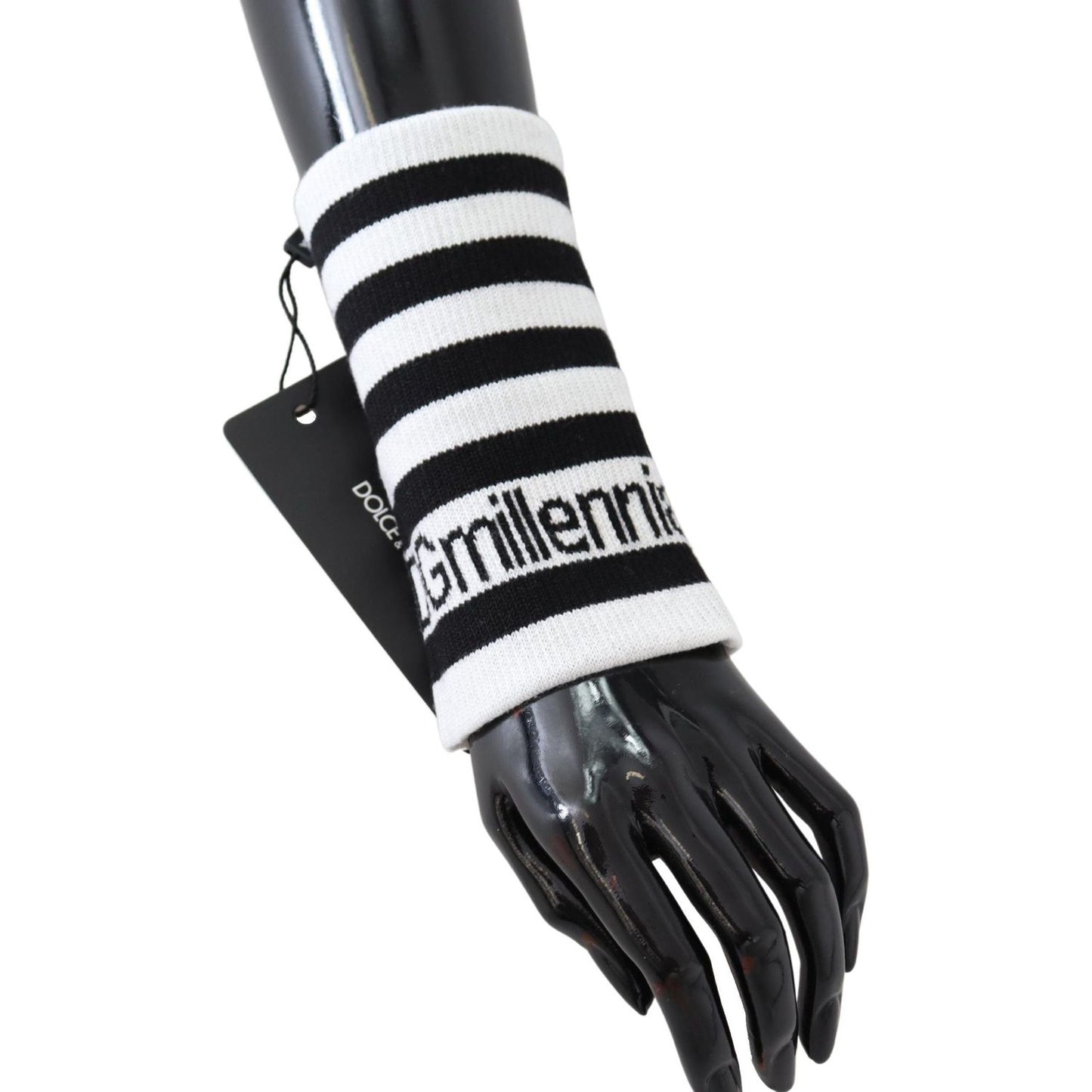 Dolce & Gabbana Black White Wool DGMillennials Wristband Wrap