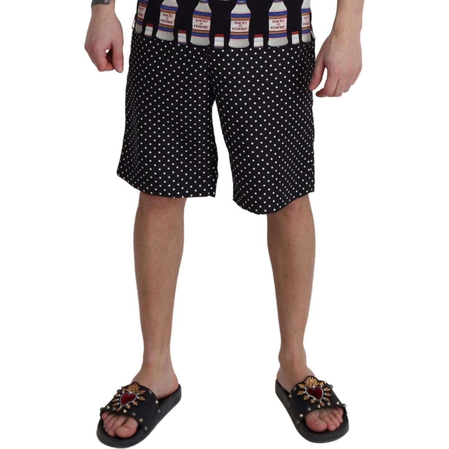 Dolce & Gabbana Black Polka Dots Beachwear Shorts Swimwear BIK1095-IT4