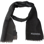 Missoni Gray Wool Unisex Neck Wrap Shawl Fringes Logo Scarf MS1956BG
