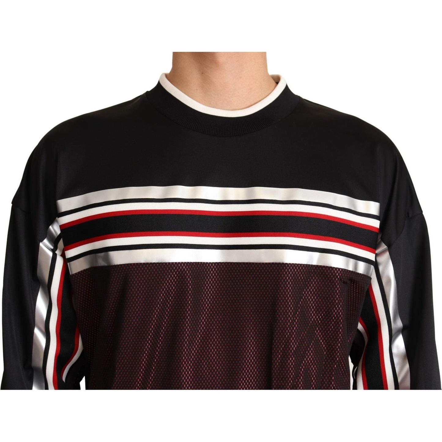 Dolce & Gabbana Black Red Mesh Sport Pullover Crewneck Sweater TSH6395-48