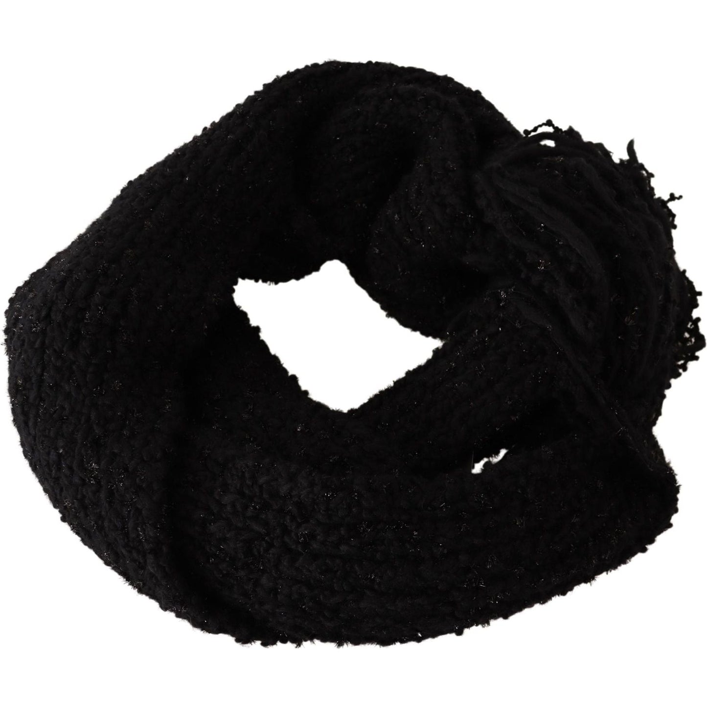 Dolce & Gabbana Black Virgin Wool Knitted Wrap Shawl Scarf MS2316 BG