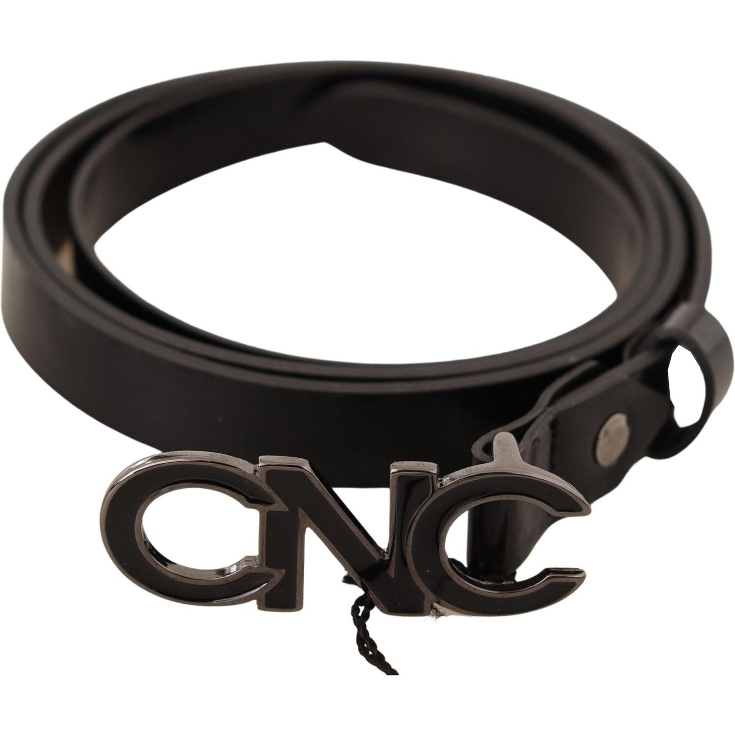 Costume National Black Leather Letter Logo Buckle Belt BEL61011 -85