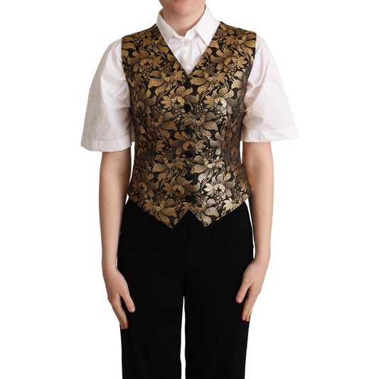 Dolce & Gabbana Black Gold Jacquard Silk Waistcoat Vest