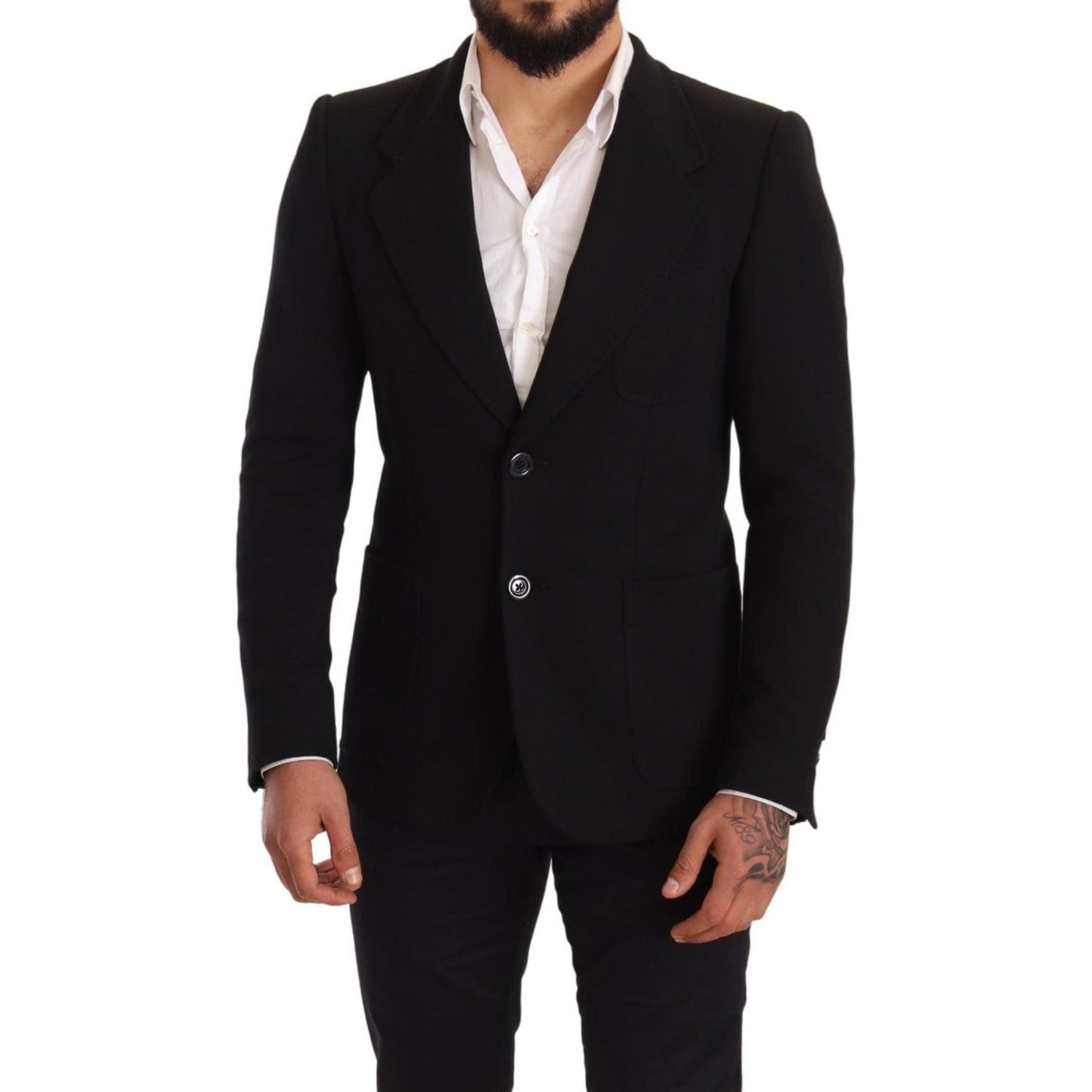 Dolce & Gabbana Black Cotton Slim Fit Coat Jacket Blazer JKT2852-48