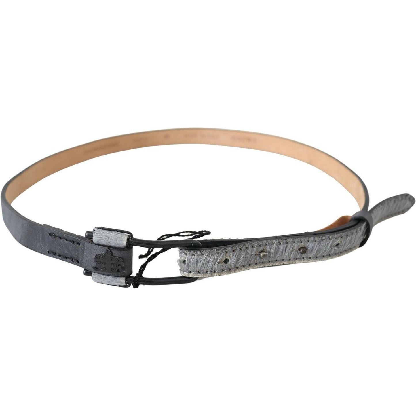 Ermanno Scervino Black Leather Fringes Logo Buckle Belt BEL61005-85