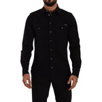 Dolce & Gabbana Black Slim Cotton Denim Stretch Shirt TSH7564- 39