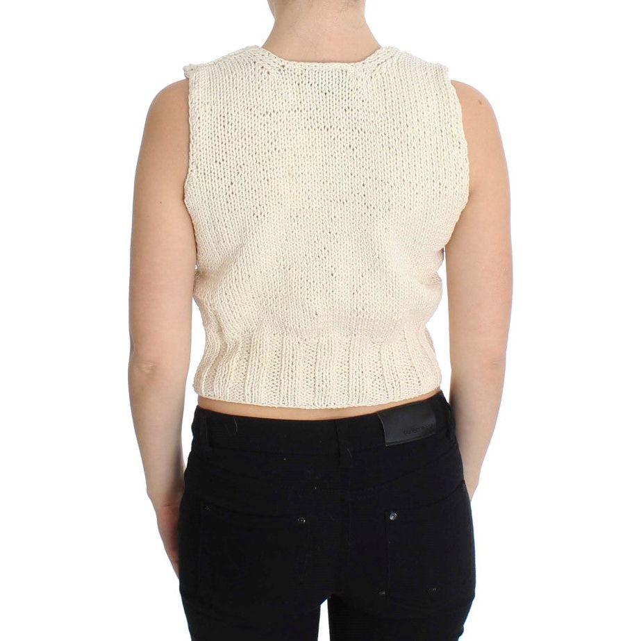 PINK MEMORIES Beige Cotton Blend Knitted Sleeveless Sweater SIG30253-1