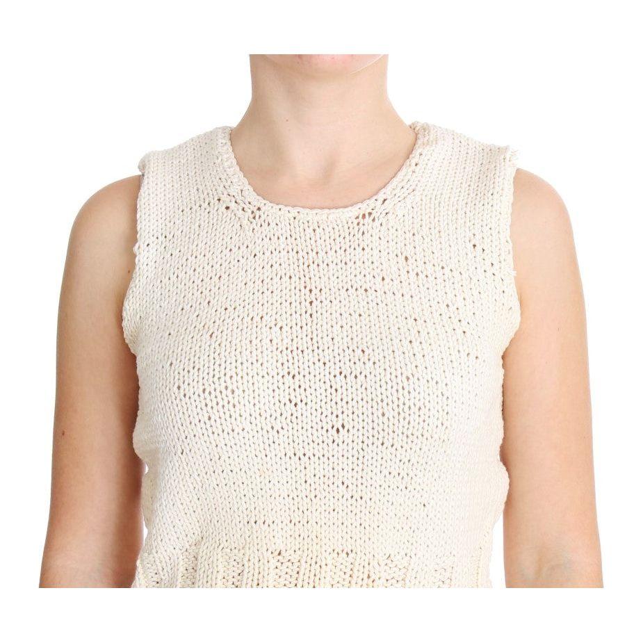 PINK MEMORIES Beige Cotton Blend Knitted Sleeveless Sweater SIG30253-1