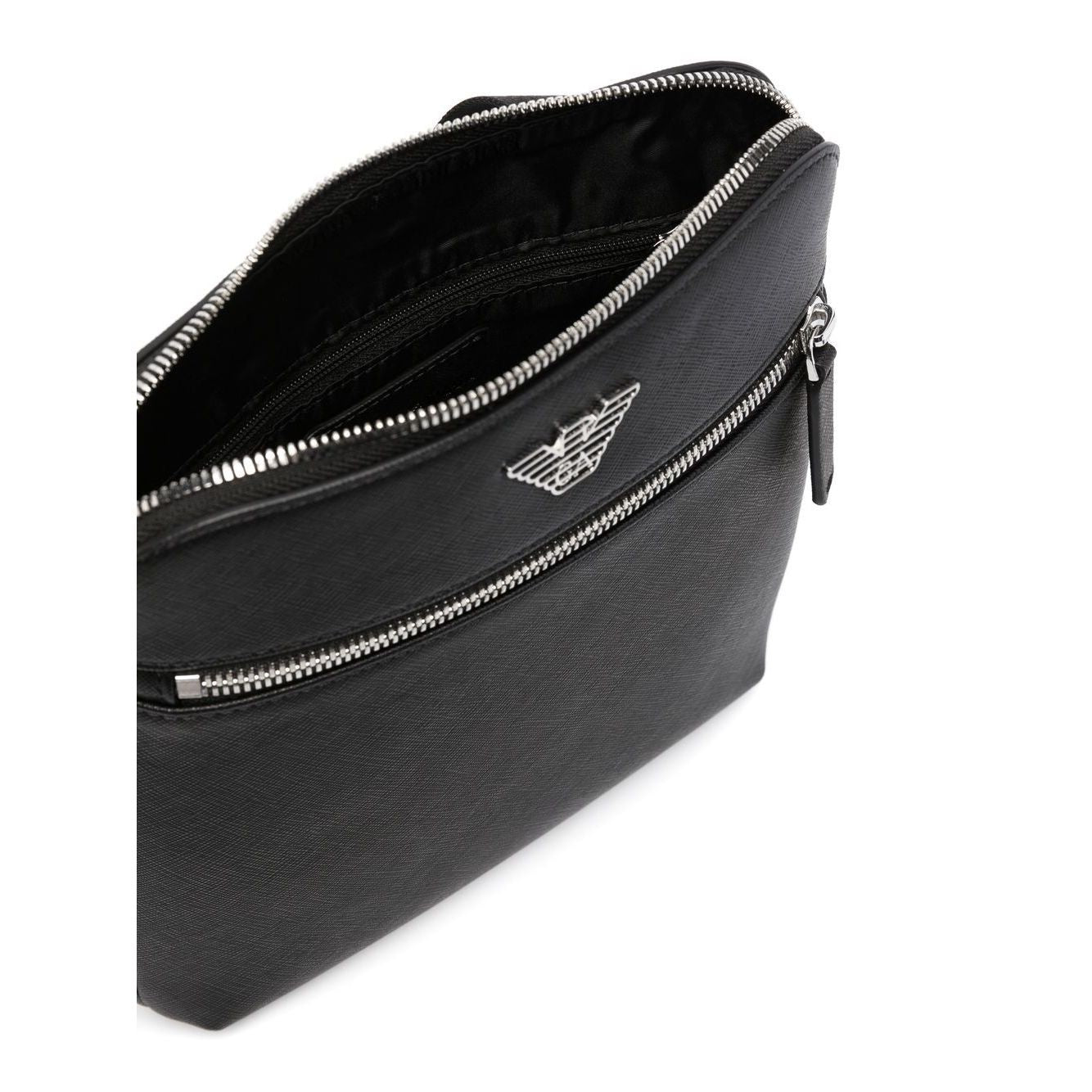 Emporio Armani ASV regenerated Saffiano leather flat shoulder bag with eagle plate