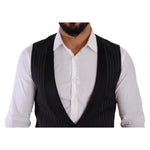 Dolce & Gabbana Black Striped Wool Silk Waistcoat Vest TSH7590 - 48