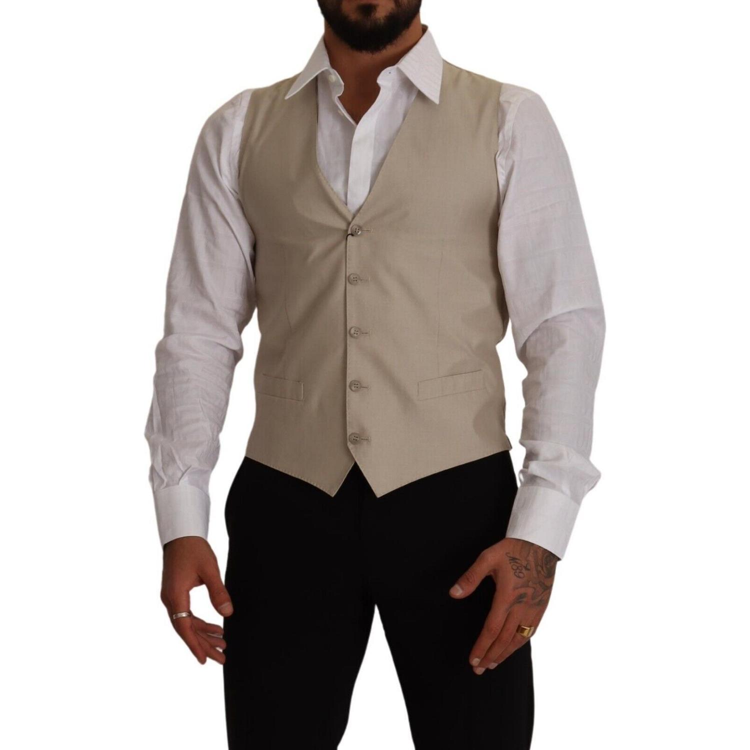 Dolce & Gabbana Beige Cotton Silk Slim Fit Waistcoat Vest