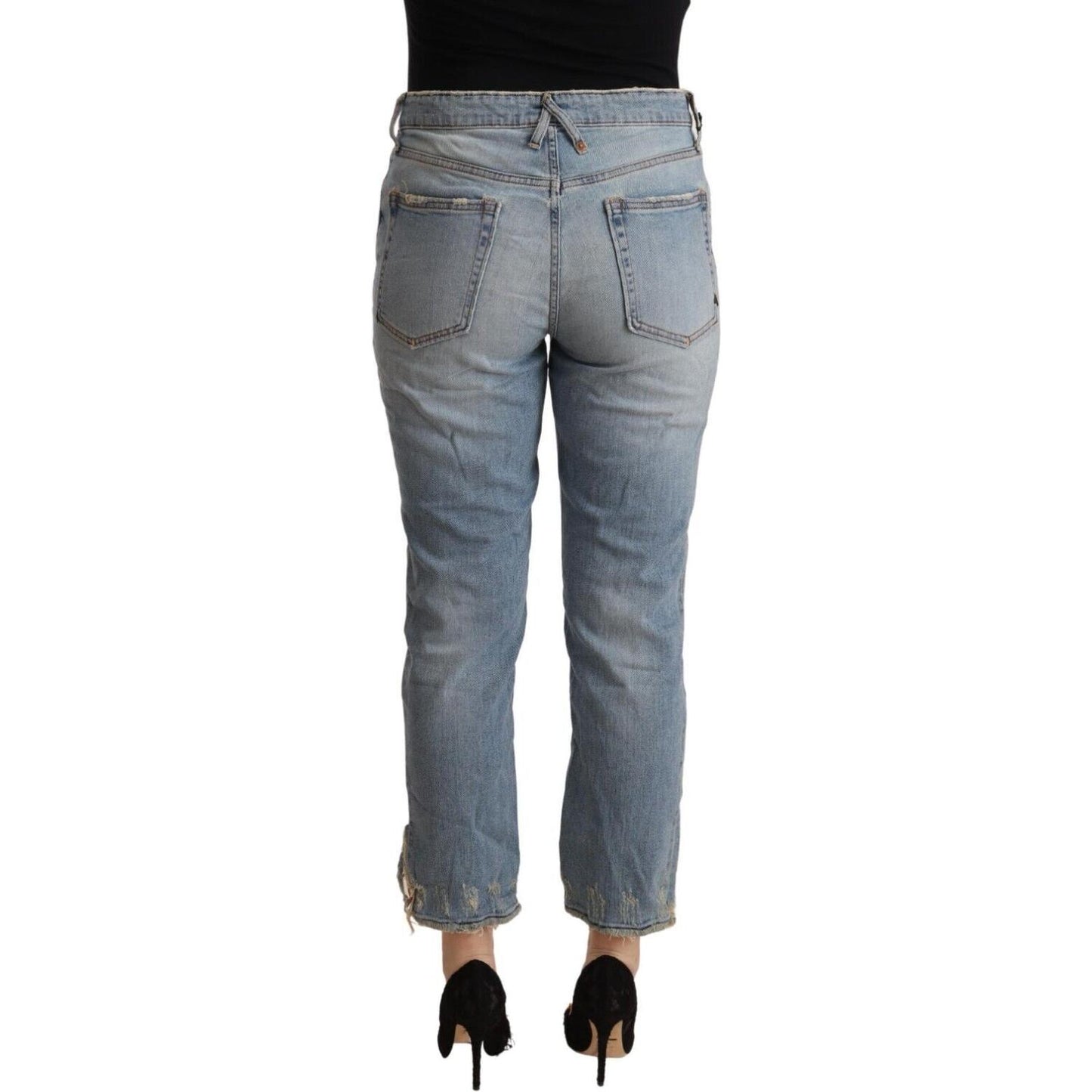 CYCLE Light Blue Distressed Mid Waist Cropped Denim Jeans CYCLE