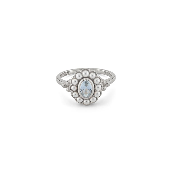 24KAE JEWELS JEWELRY Mod. 12416S/58 silver ring with pearl and stone design on white background