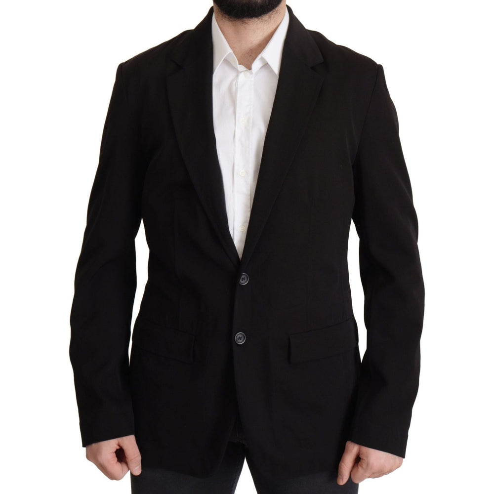 Dolce & Gabbana Black Wool Single Breasted Coat Blazer JKT3389- 50