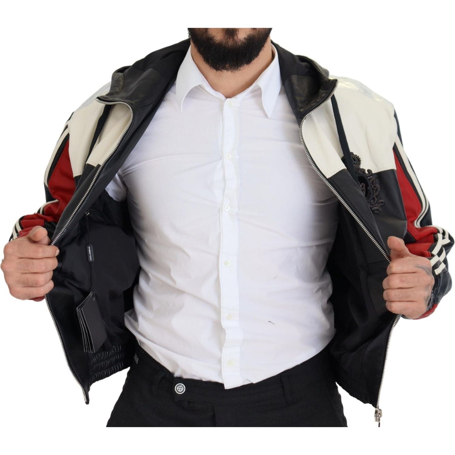 Dolce & Gabbana Black Leather Hooded Blouson Coat Jacket JKT3338- 46