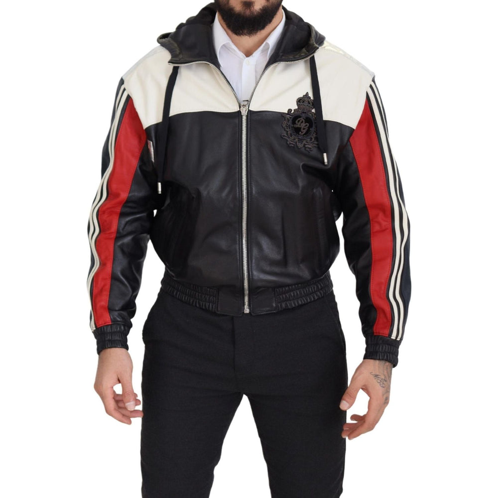 Dolce & Gabbana Black Leather Hooded Blouson Coat Jacket JKT3338- 46