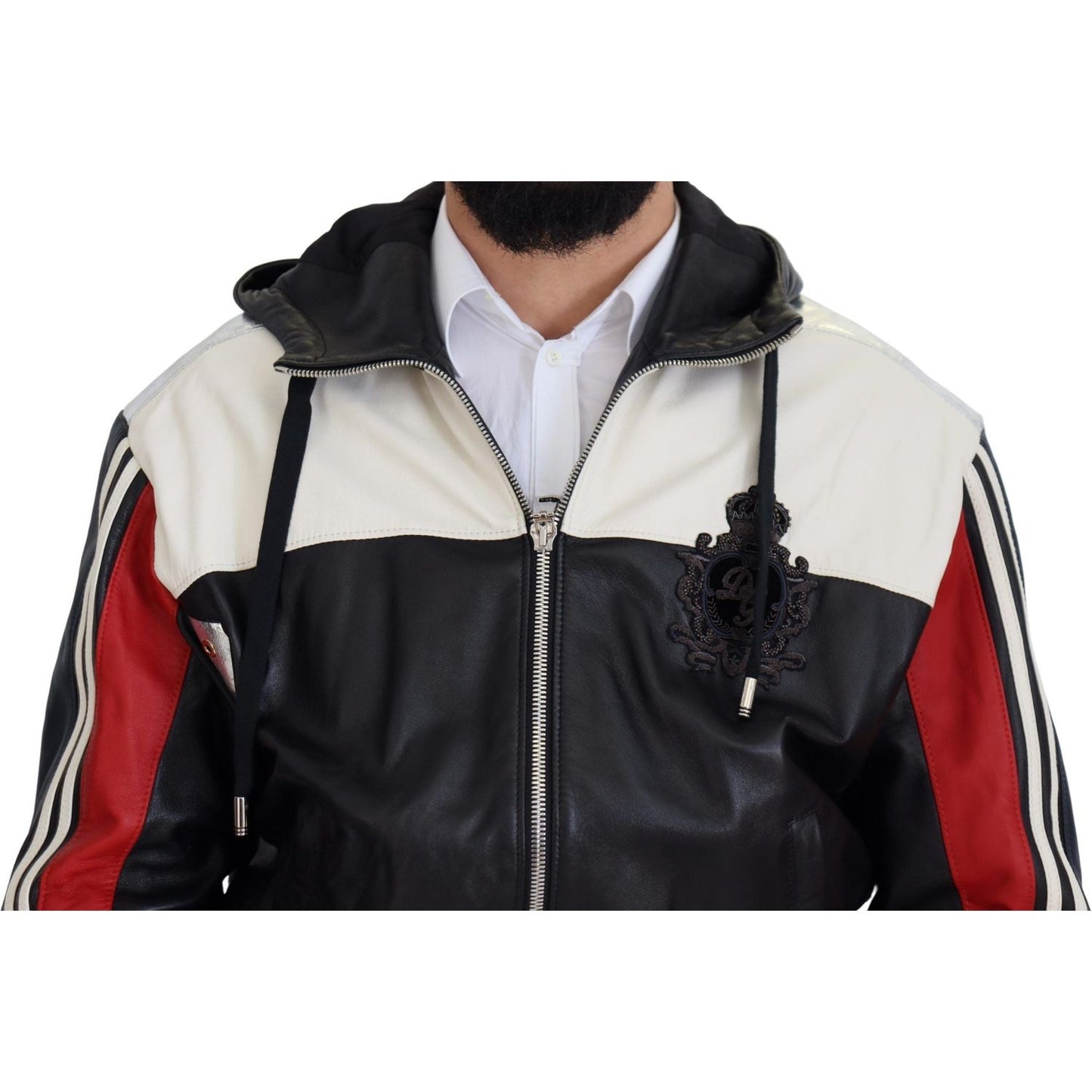 Dolce & Gabbana Black Leather Hooded Blouson Coat Jacket JKT3338- 46