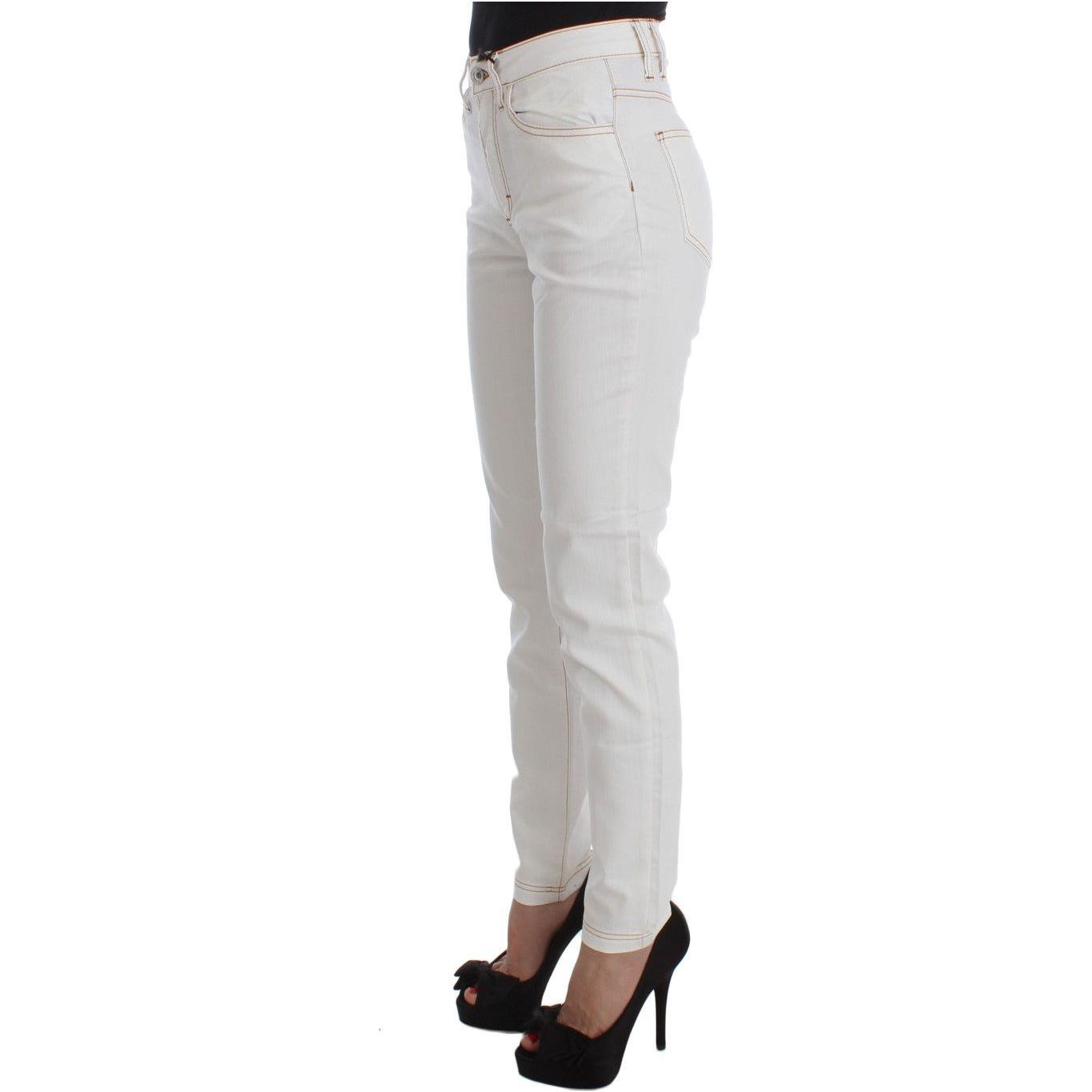 Cavalli White Cotton Blend Slim Fit Jeans