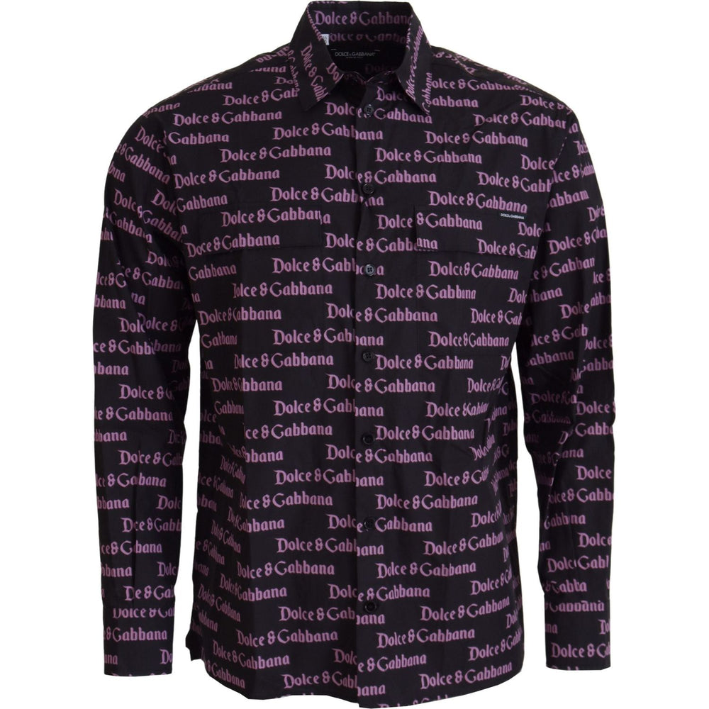 Dolce & Gabbana Black Purple Logo Slim Dress Formal Shirt TSH83560- 39