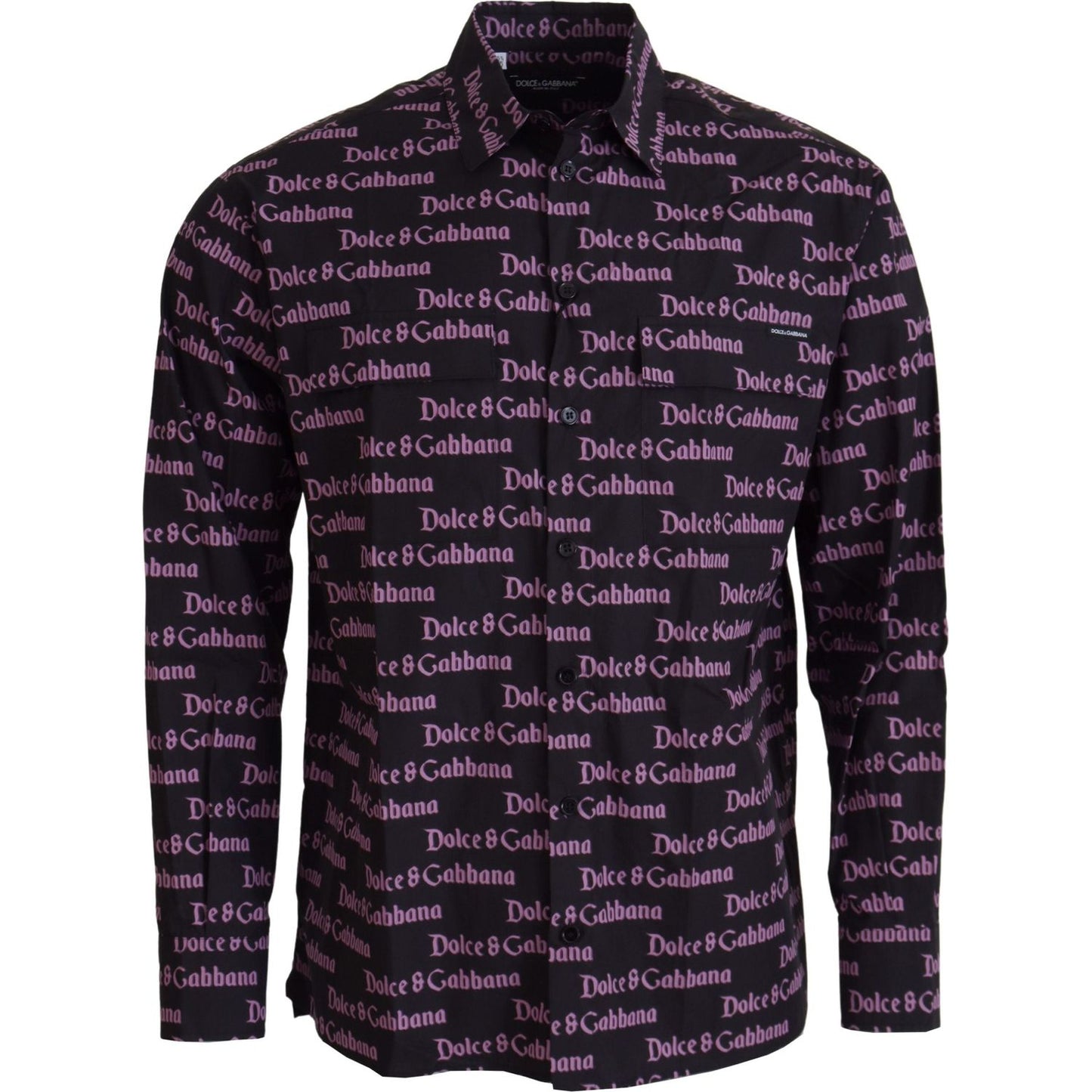 Dolce & Gabbana Black Purple Logo Slim Dress Formal Shirt TSH83560- 39