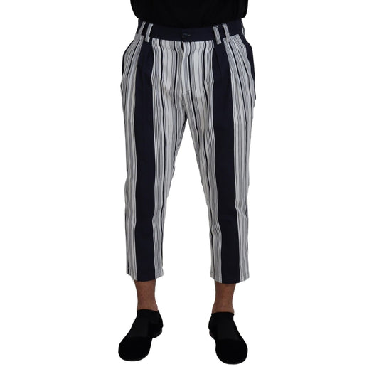 Dolce & Gabbana White Cotton Striped Cropped Pants