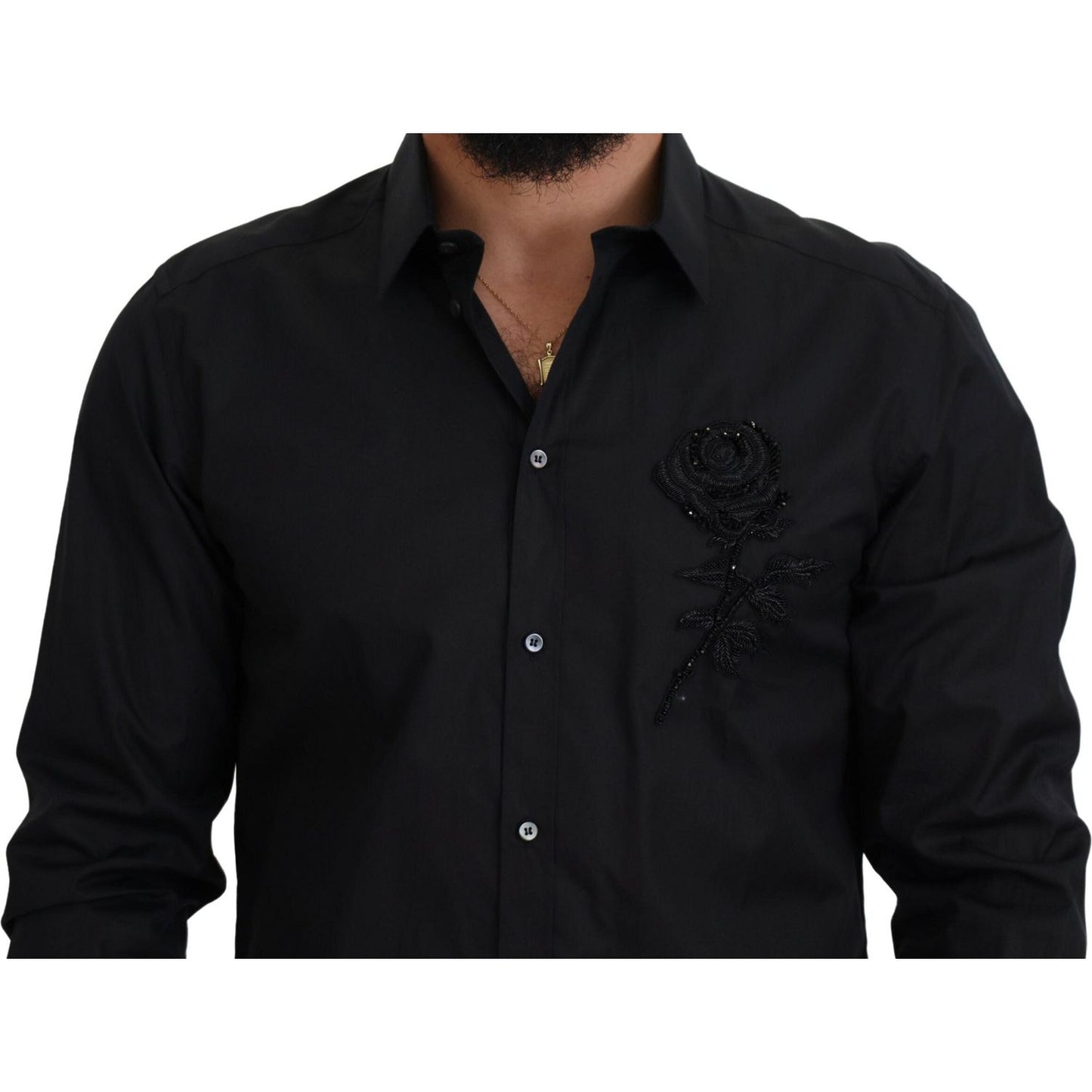 Dolce & Gabbana Black Roses Slim Fit Cotton Shirt TSH83808 -38