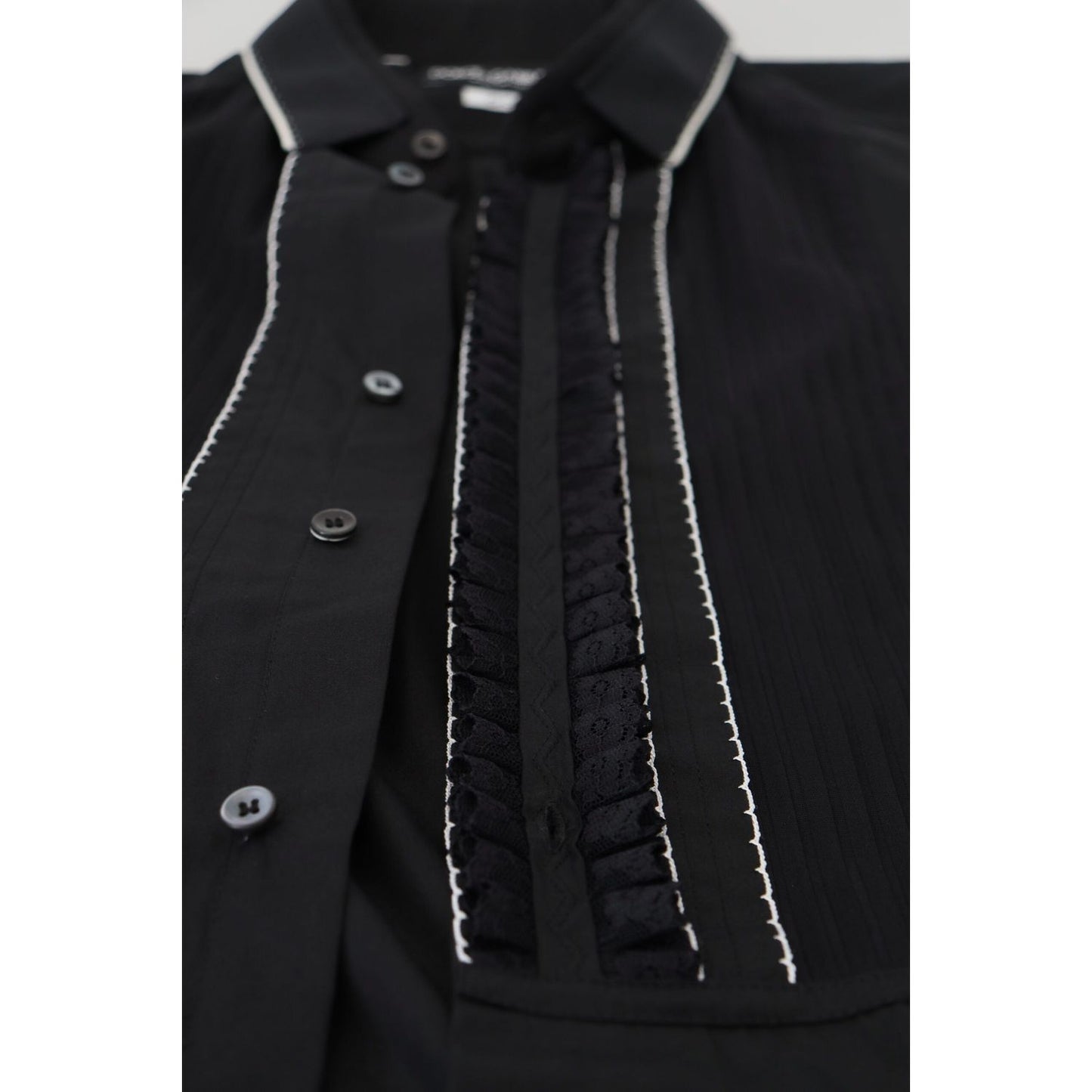 Dolce & Gabbana GOLD Black Tuxedo Slim Fit Cotton Shirt TSH83815- 41