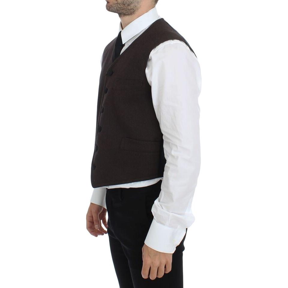 Dolce & Gabbana Brown Cotton Blend Dress Vest Gilet VES10055-1