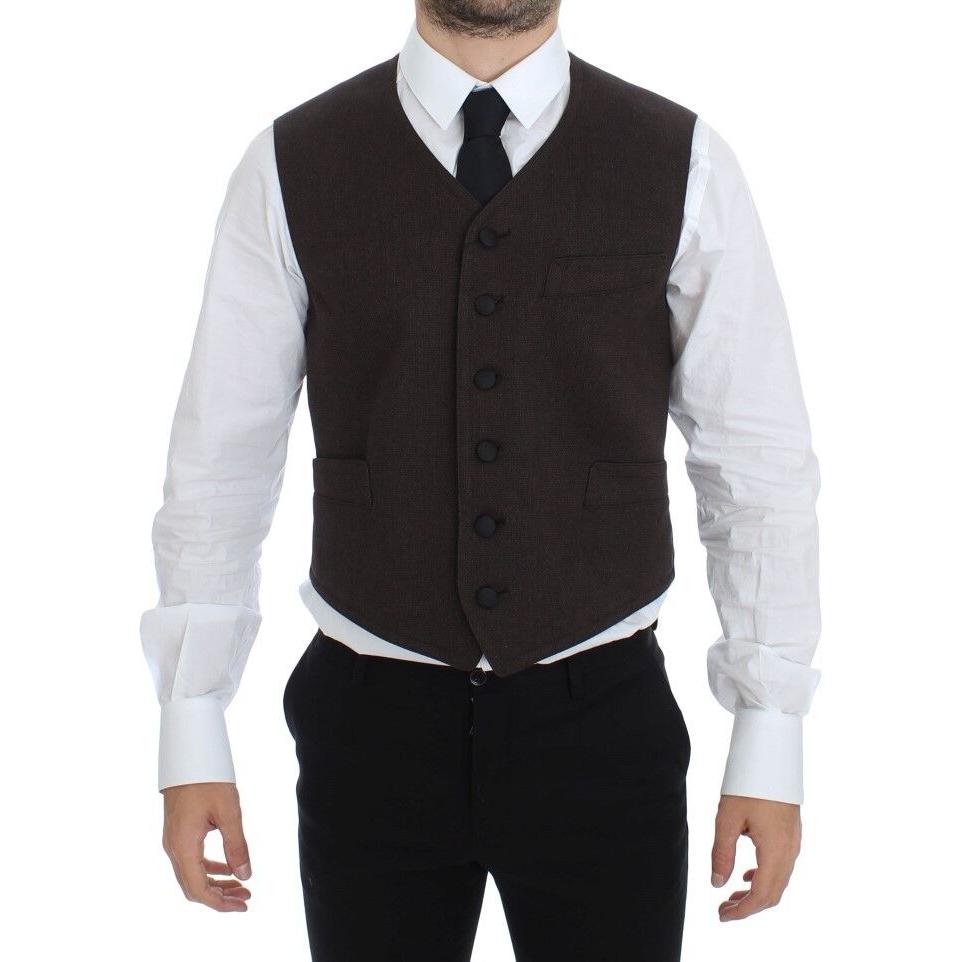 Dolce & Gabbana Brown Cotton Blend Dress Vest Gilet VES10055-1