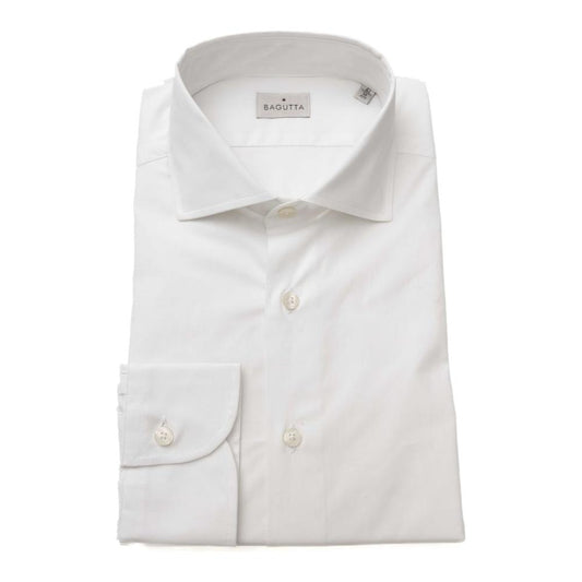 Bagutta White Cotton Men's Shirt Slim Fit With French Collar