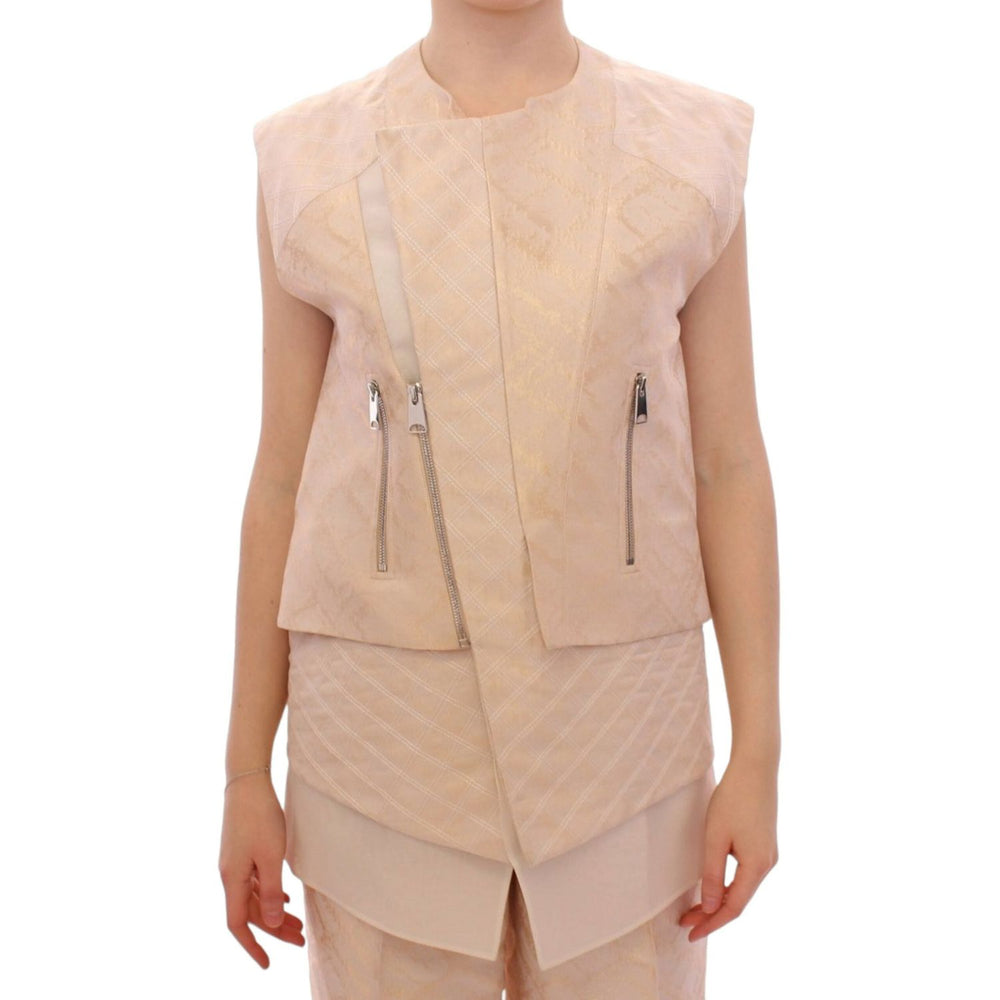 Zeyneptosun Beige brocade sleeveless jacket MOM10089-1