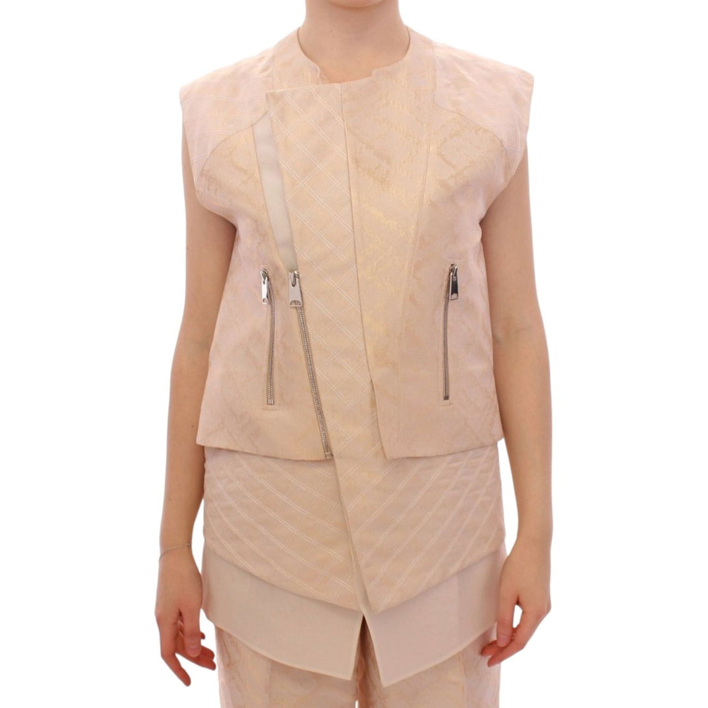 Zeyneptosun Beige brocade sleeveless jacket MOM10089-1