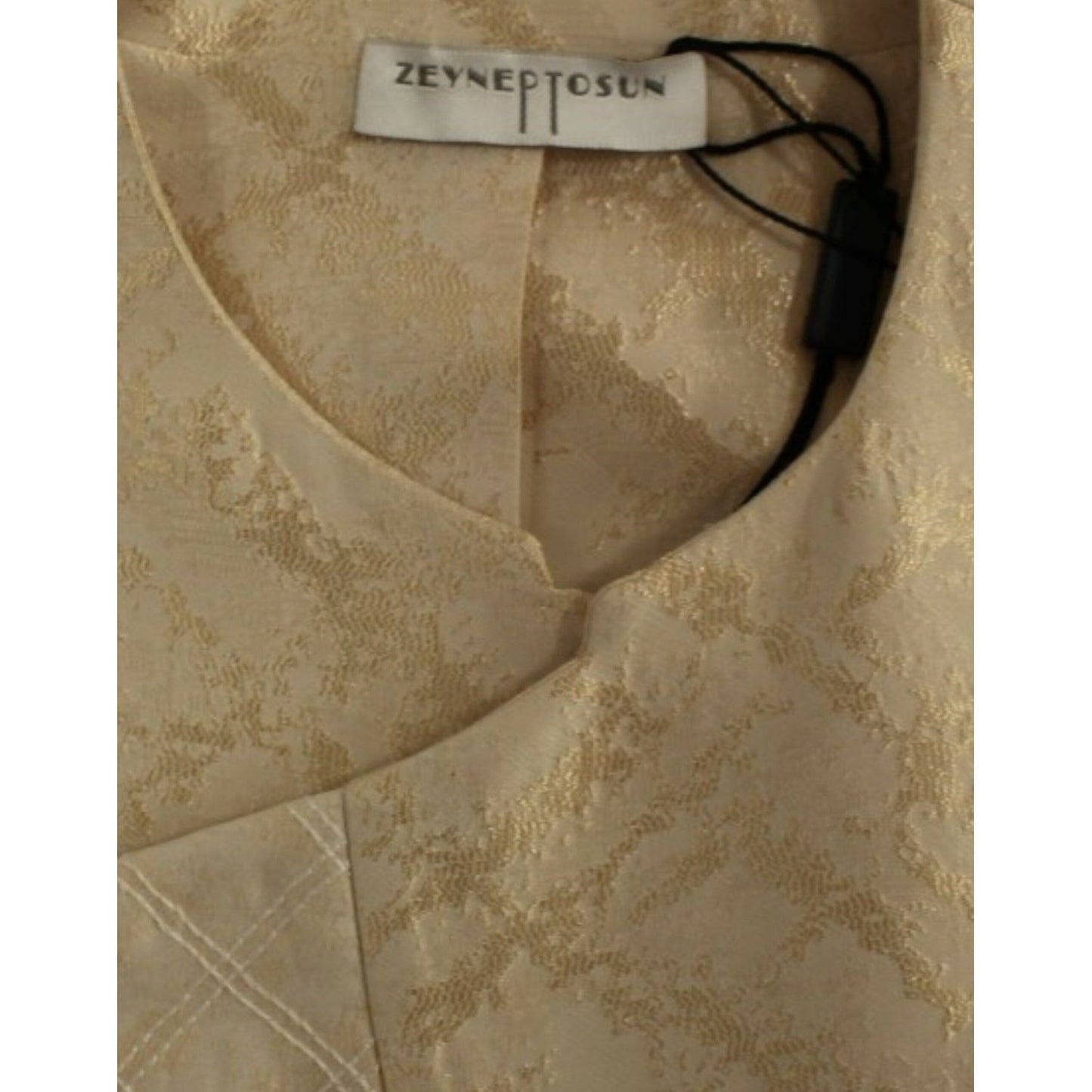 Zeyneptosun Beige brocade sleeveless jacket MOM10089-1
