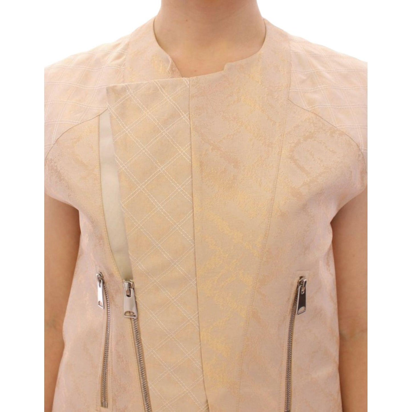 Zeyneptosun Beige brocade sleeveless jacket MOM10089-1