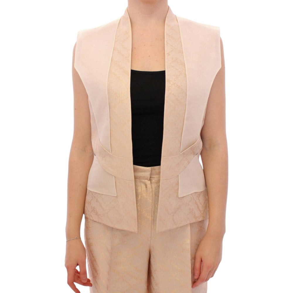 Zeyneptosun Beige brocade sleeveless jacket vest MOM10090-1