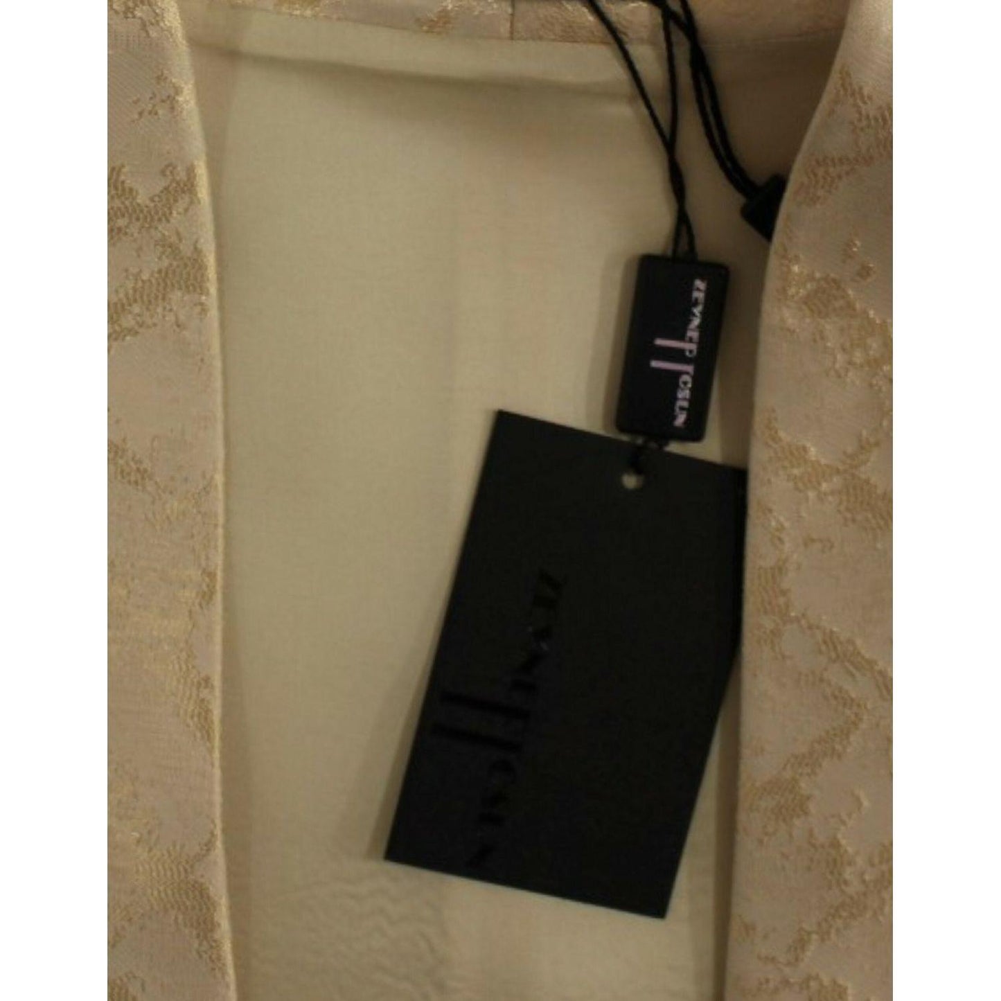 Zeyneptosun Beige brocade sleeveless jacket vest MOM10090-1