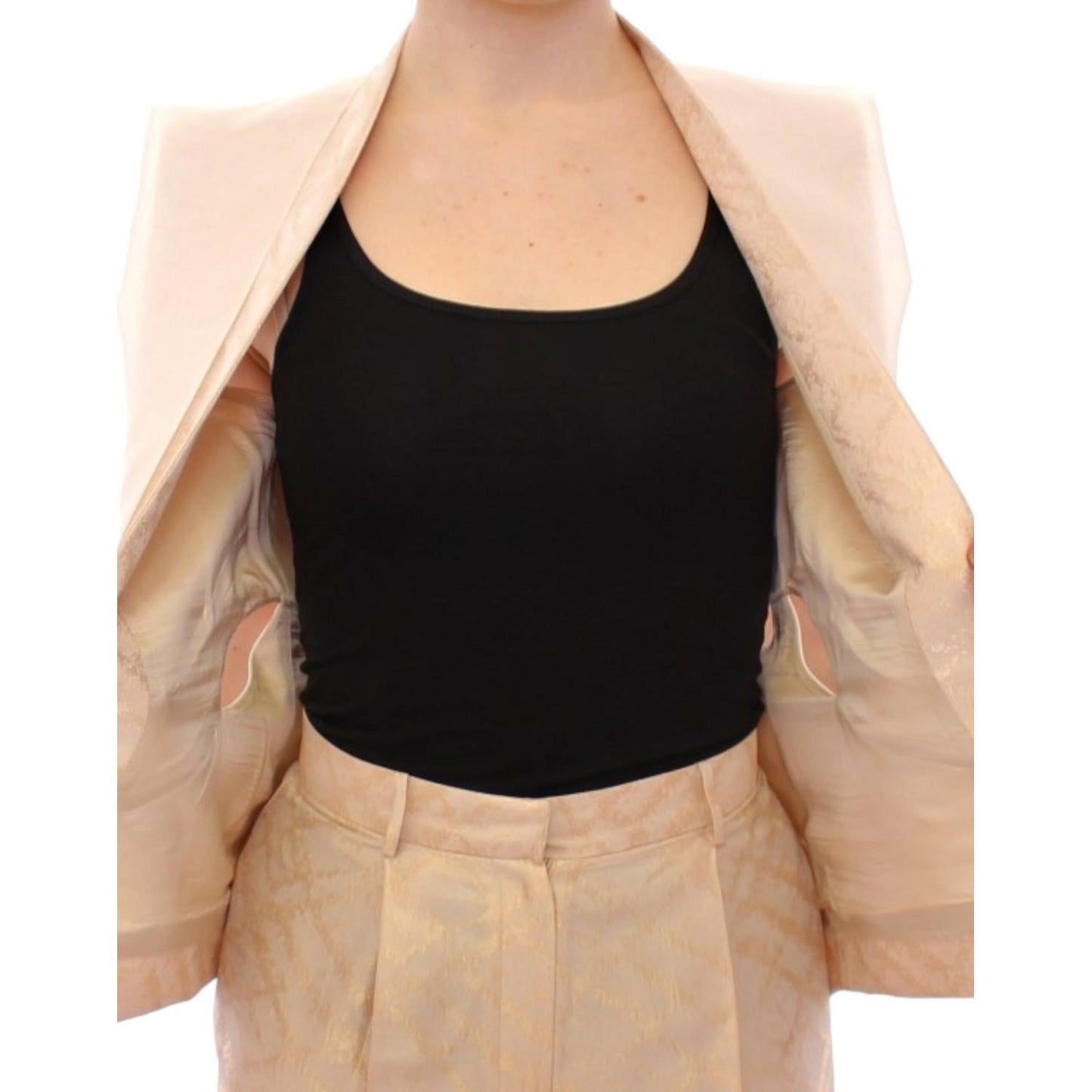 Zeyneptosun Beige brocade sleeveless jacket vest MOM10090-1