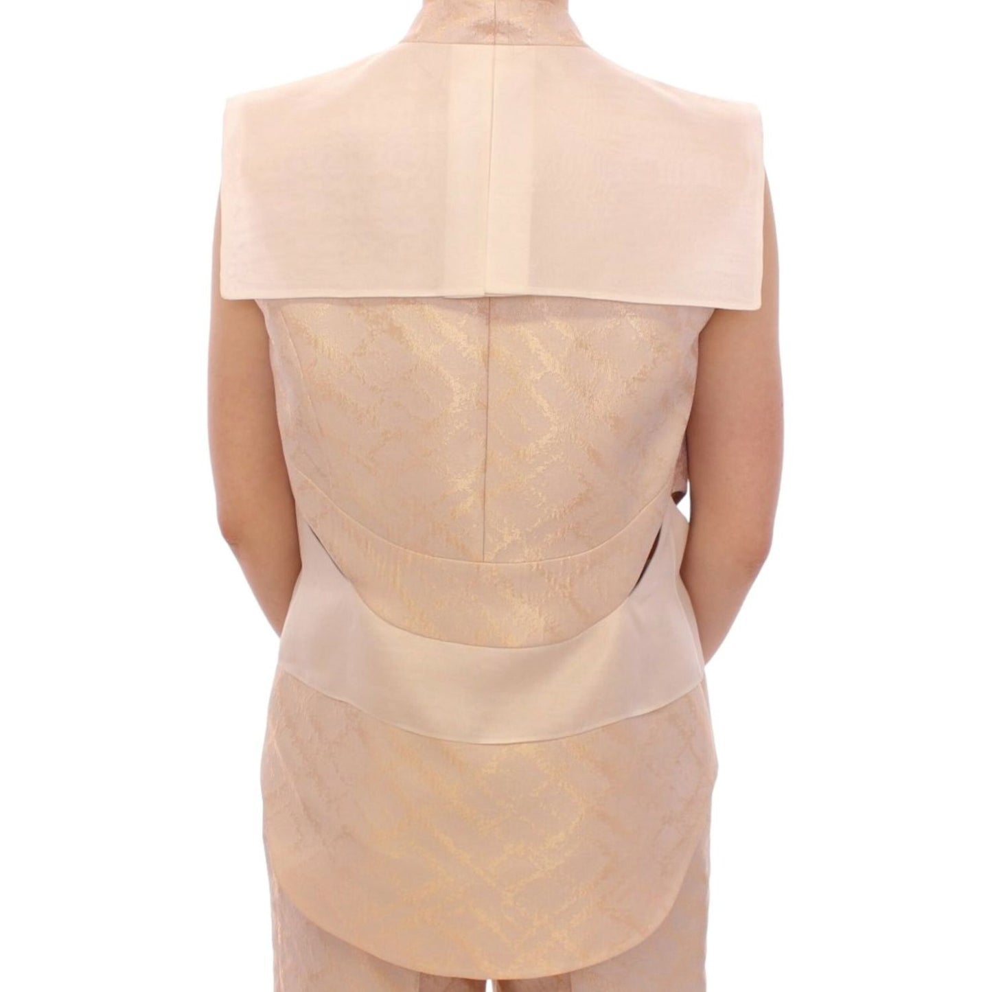 Zeyneptosun Beige brocade sleeveless jacket vest MOM10090-1