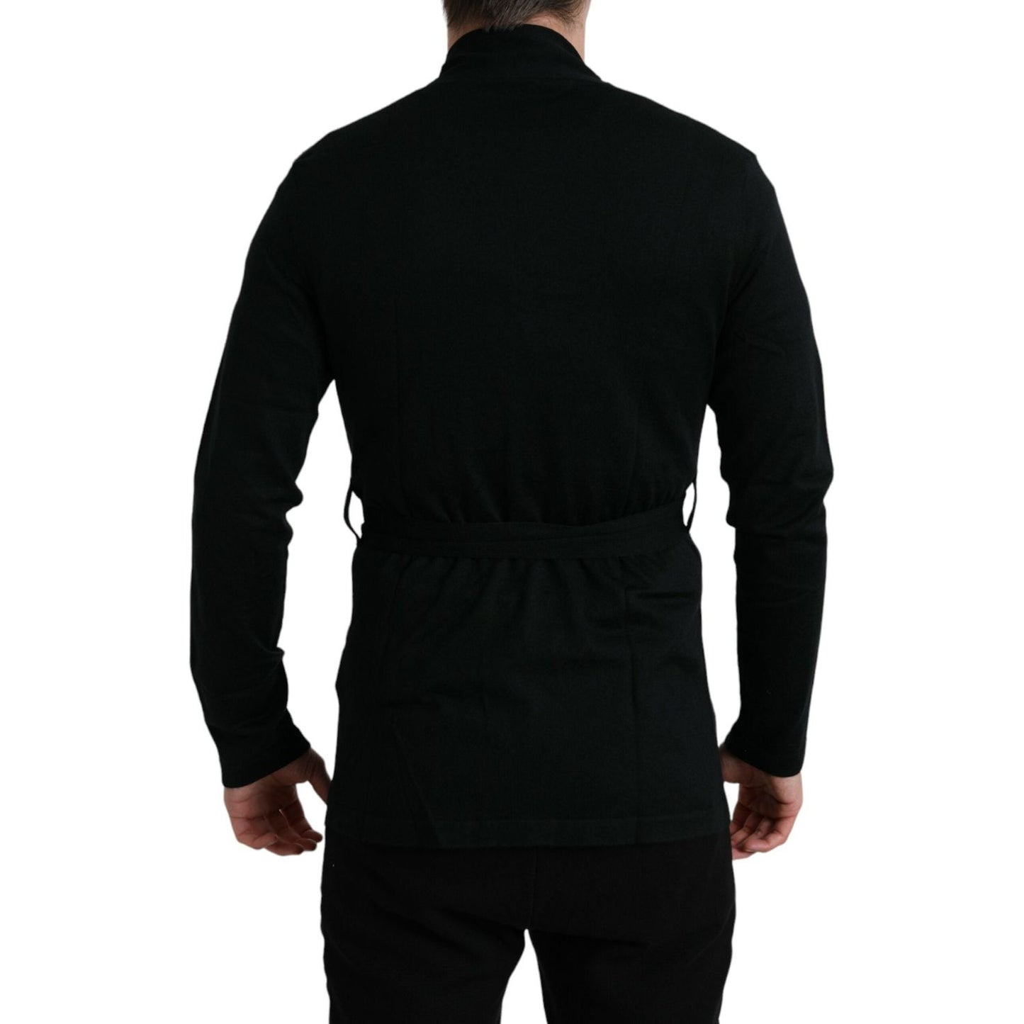 Dolce & Gabbana Black Cashmere Long Sleeves Belted Wrap Robe TSH851975-48