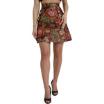 Dolce & Gabbana Maroon Floral Jacquard A-line Mini Skirt