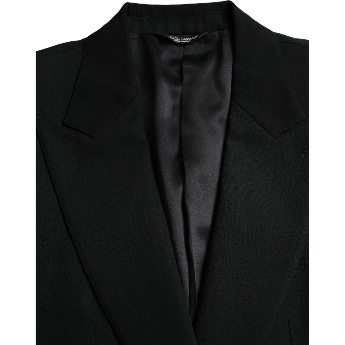 Dolce & Gabbana Black Wool Peak Single Breasted Coat Blazer JKT4024-48