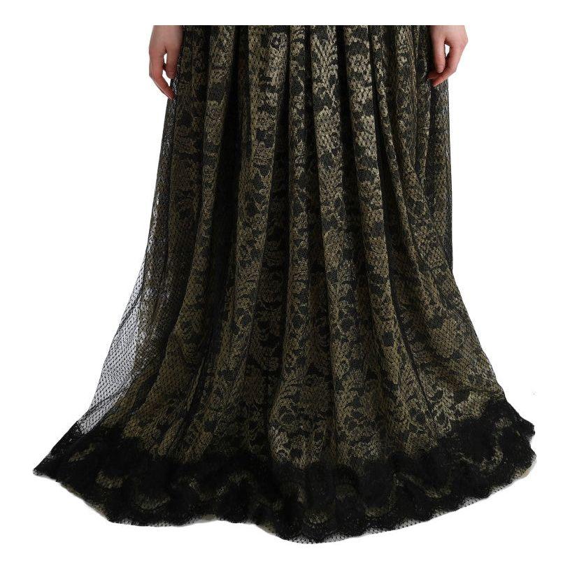 Dolce & Gabbana Black Yellow Crystal Lace Shift Dress
