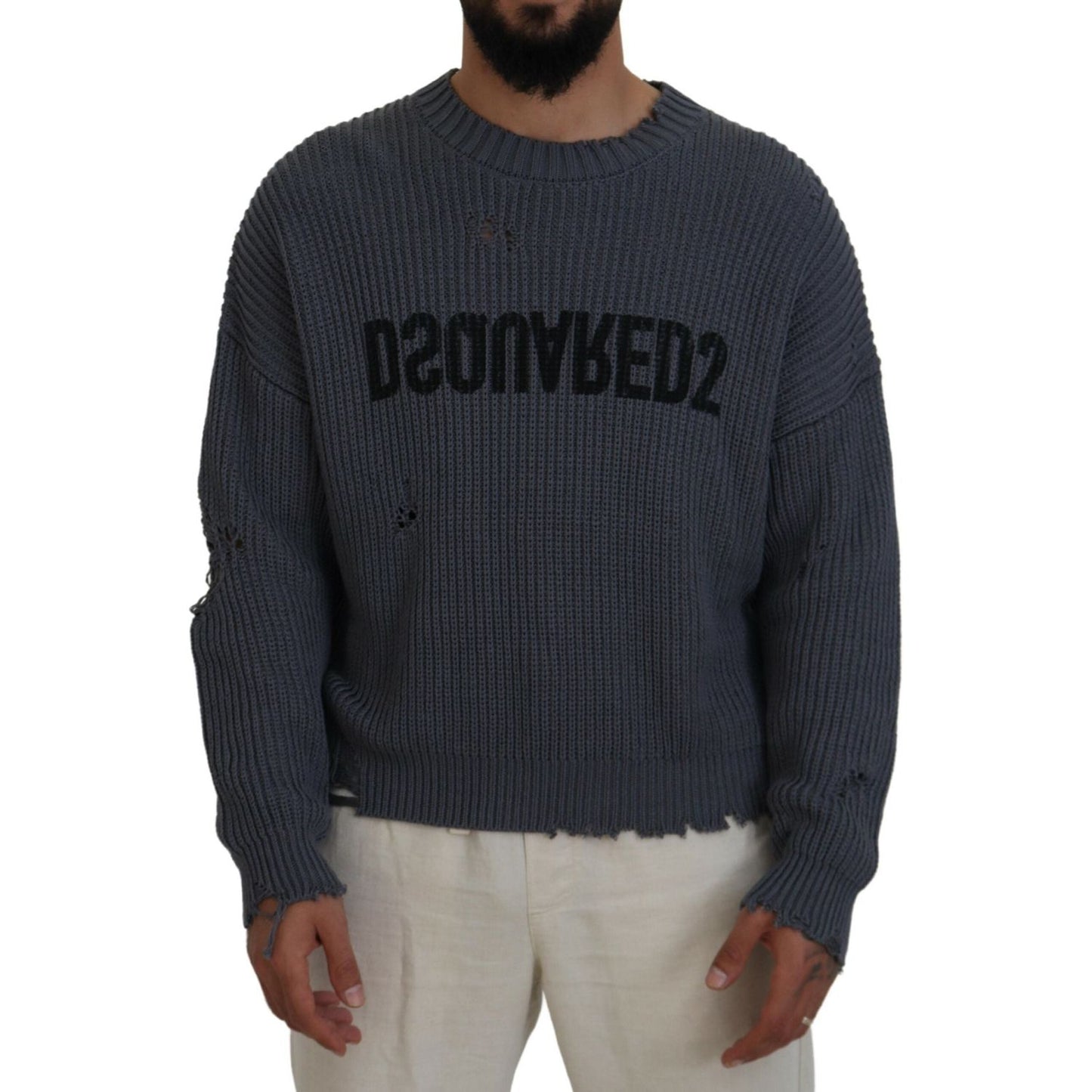 Dsquared² Gray Men Tattered Knitted Pullover Sweater TSH83547-48