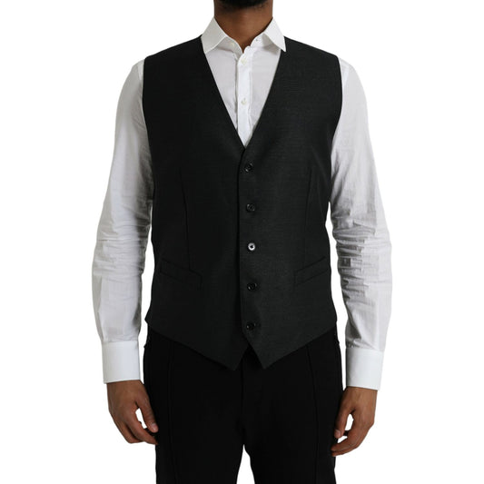 Dolce & Gabbana Black Wool Waistcoat Dress Formal Vest